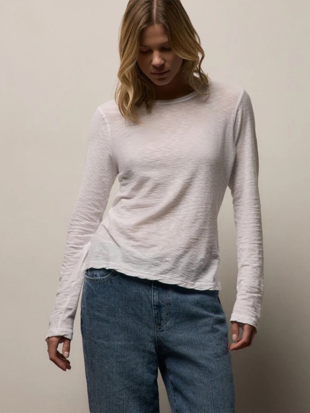James Perse White Long-Sleeve Crewneck Tee